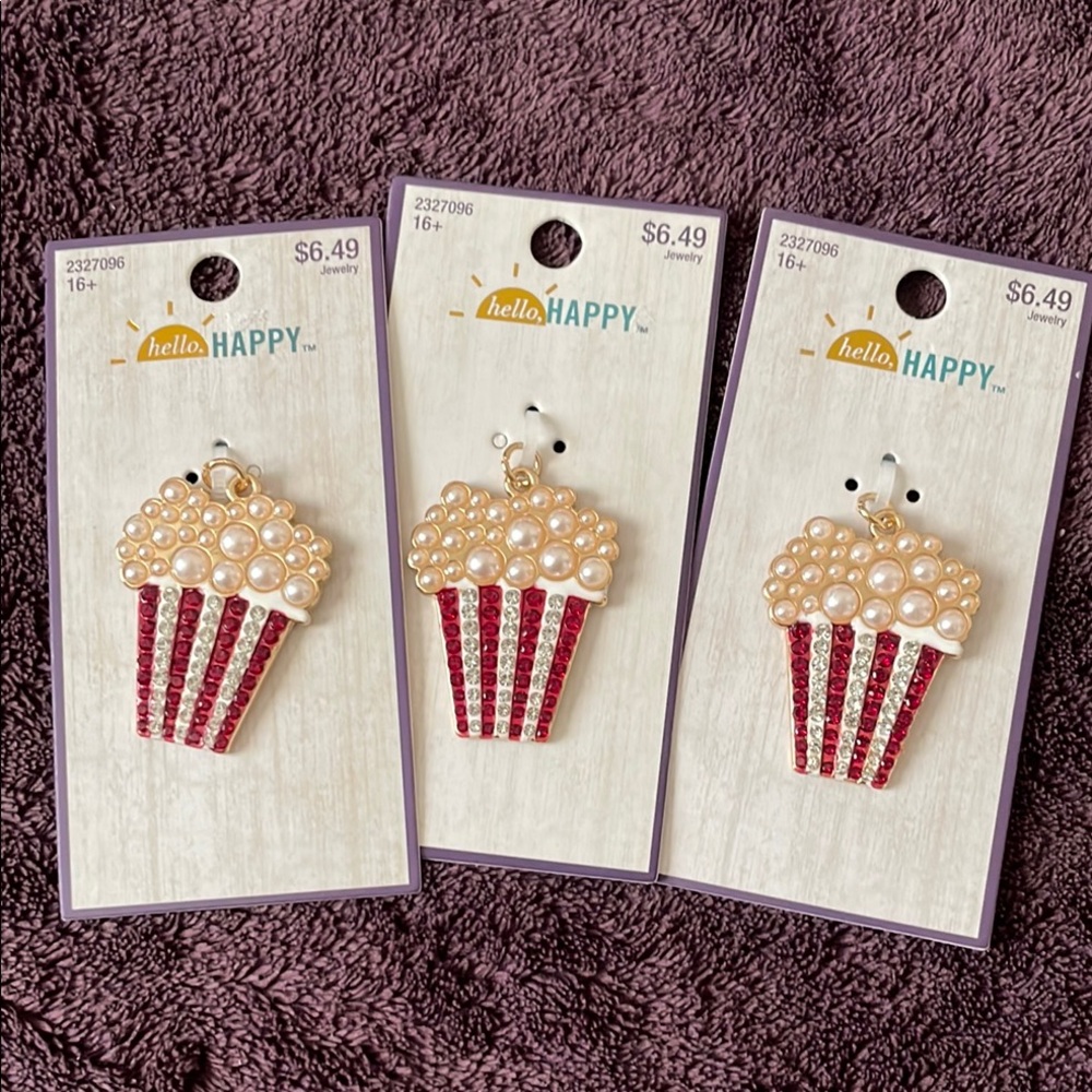 Bundle of 3 Hello Happy Popcorn Rhinestone‎ Charms